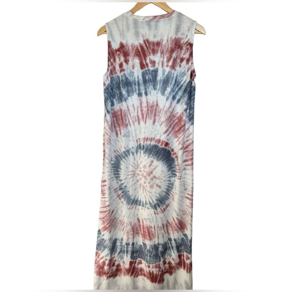 SHEIN Sleeveless Red Blue Tie Dye Split Hem Crewneck Pullover Maxi Dress. Large. - Picture 2 of 9
